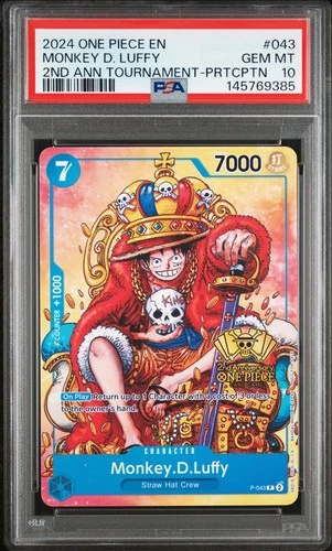 2024 One Piece 2024 One Piece Promos #043 Monkey D. Luffy PSA 10 (2nd Anniversary Tournament Participation) PSA 10